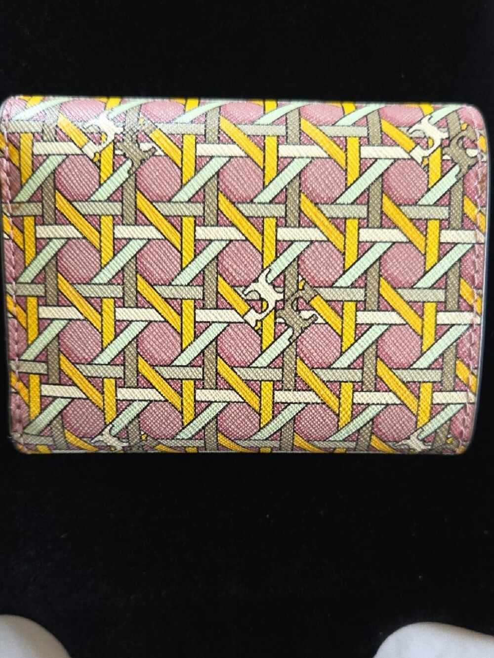 Tory Burch Pink Yellow Patterned Leather Card Wallet - Picture 2 of 9